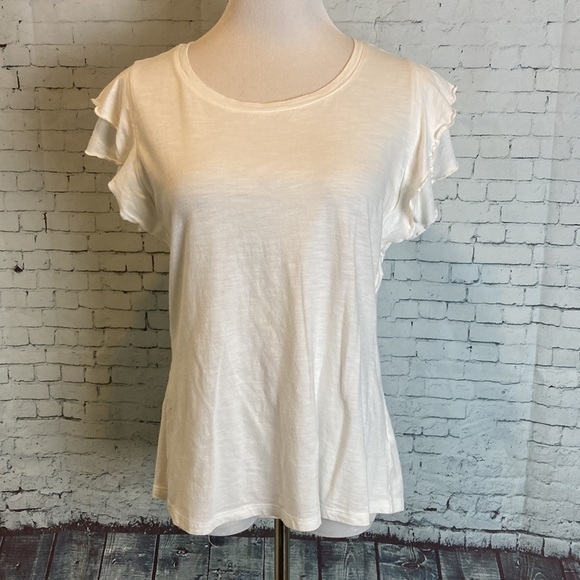 Maurices 24/7 Solid White Ruffle Sleeve Tee T-Shirt L Feminine Pretty Classic - Picture 7 of 16